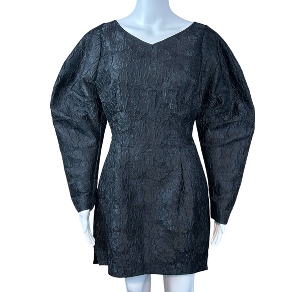 & OTHER STORIES Textured Puff Sleeve Jacquard Dress Sz 4 Goth Witchy Whimsigoth - Picture 8 of 16